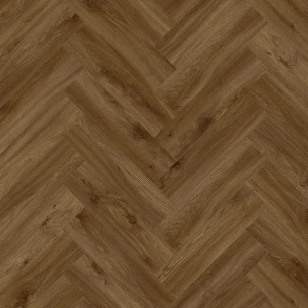 Brown wood-look herringbone LVT planks