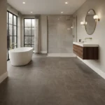 Dark taupe LVT tile flooring in a modern luxury bathroom