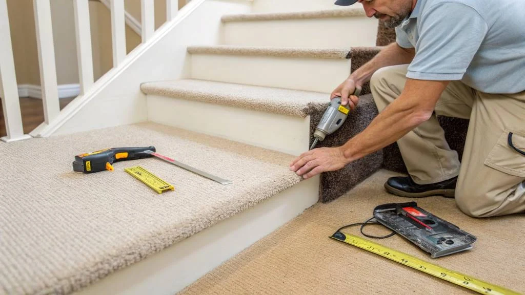 Installing carpet on stairs