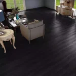 Modern living room featuring dark espresso wood floors