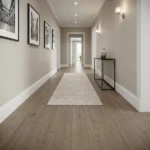 Muted brown wood-look LVT plank flooring in a modern hallway