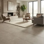 Neutral gray LTV tile flooring in a modern living room