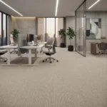 Ribbed beige wool carpet in a modern office workspace
