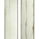 Two planks of distressed white wood flooring.