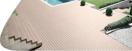 WPC composite decking boards surrounding a swimming pool