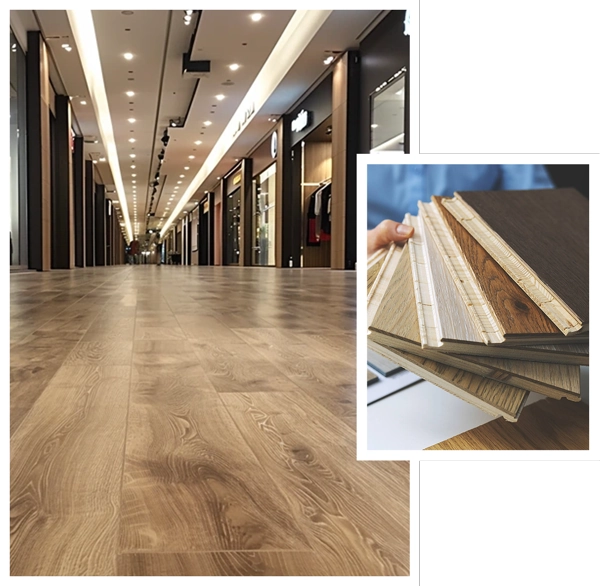 Wood flooring in a hallway with sample swatches.
