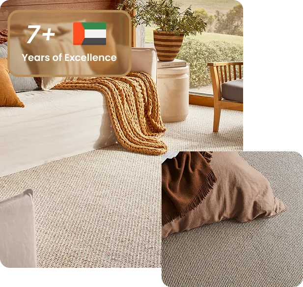 wool carpet texture collage with UAE flag badge