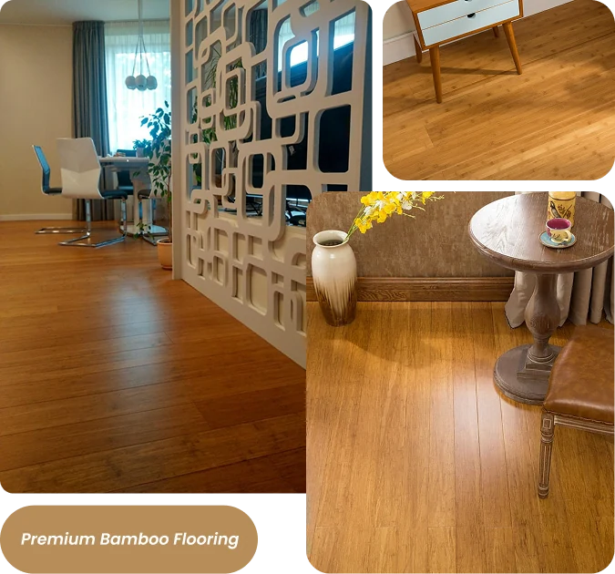 Premium garage collage showing honey bamboo flooring planks