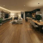 A sample plank of carbonized dark bamboo flooring on white.