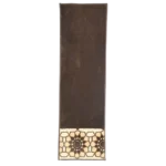 Brown mosque carpet with a geometric bottom border.