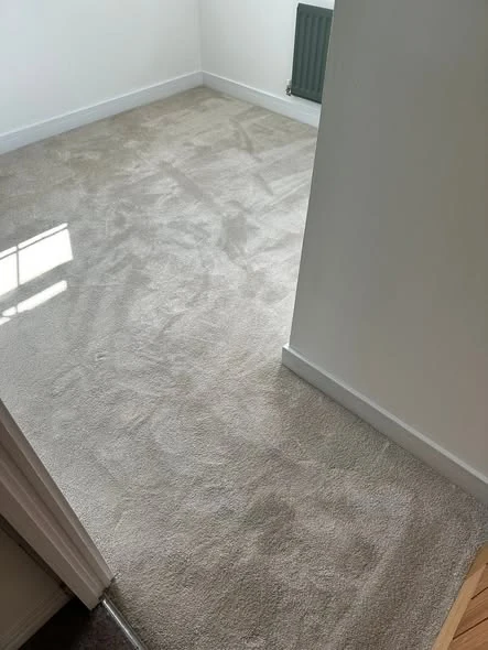 Close up of installed light brown wall-to-wall carpet