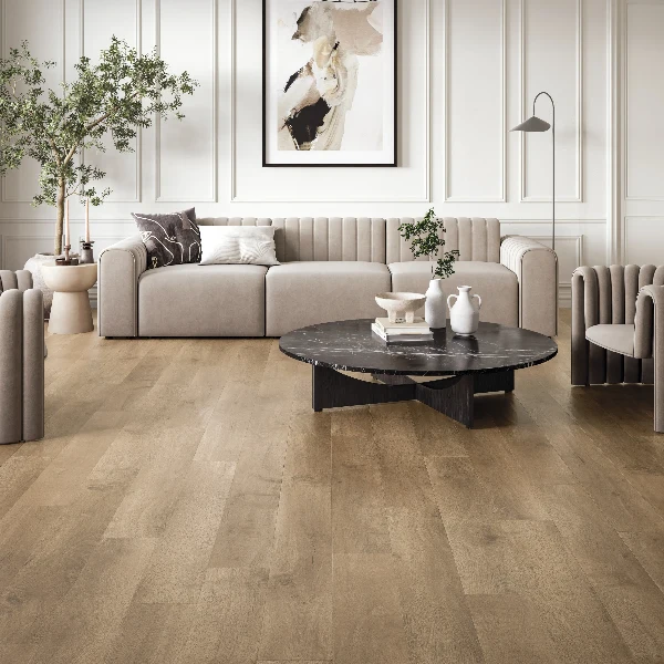 Earthy tone wood plank flooring in Dubai
