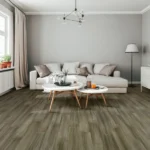 Elegant living room decorated with olive sage bamboo flooring