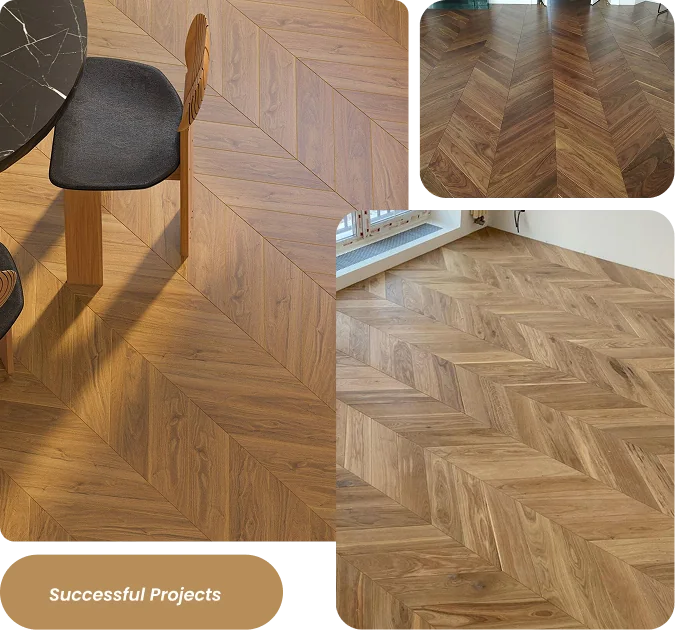 Elegant wood chevron flooring patterns from completed projects.
