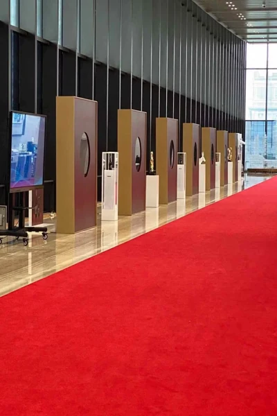Grand corridor with red exhibition carpet