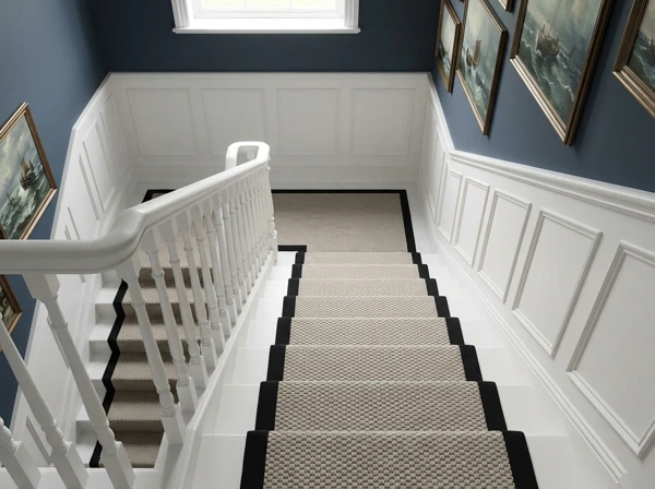 Linear loop stair runner with black border