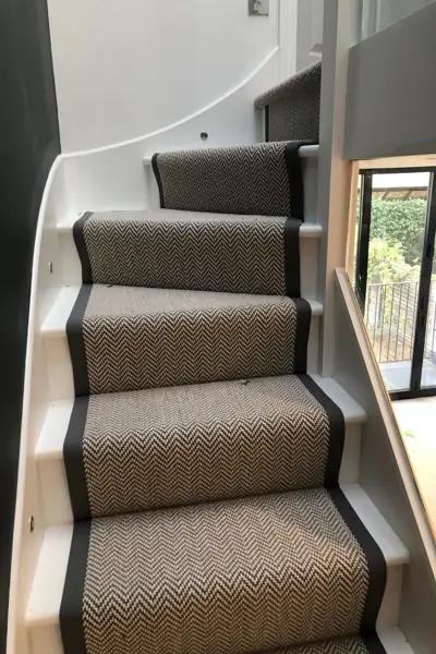 Modern stair runner with herringbone pattern