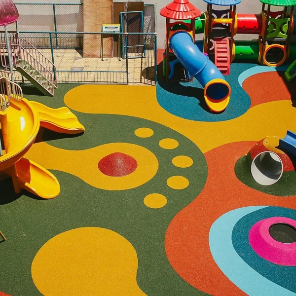 Multi-colored EPDM playground flooring.