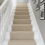 Natural chevron stair runner looking upward