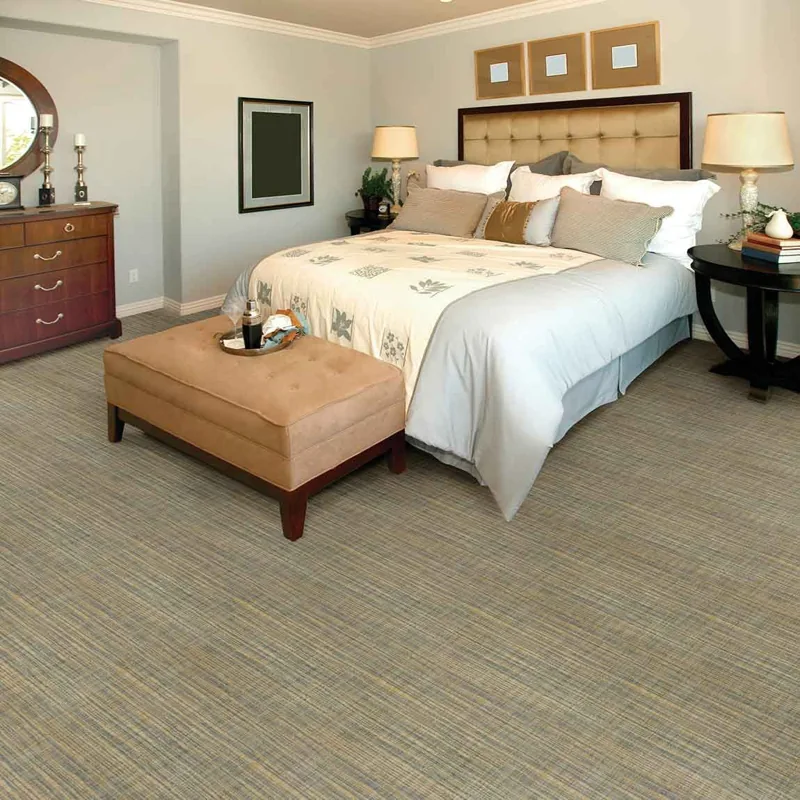 Neutral ribbed loop bedroom carpeting