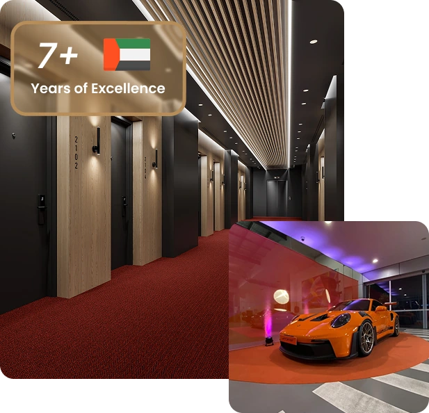 Red exhibition carpet installed in a luxury hallway.