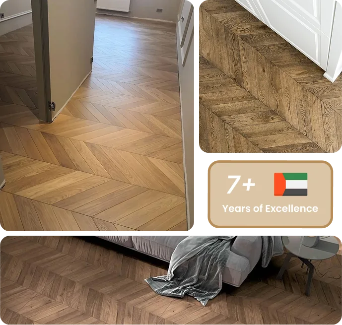 Residential interior featuring premium wood parquet patterns.
