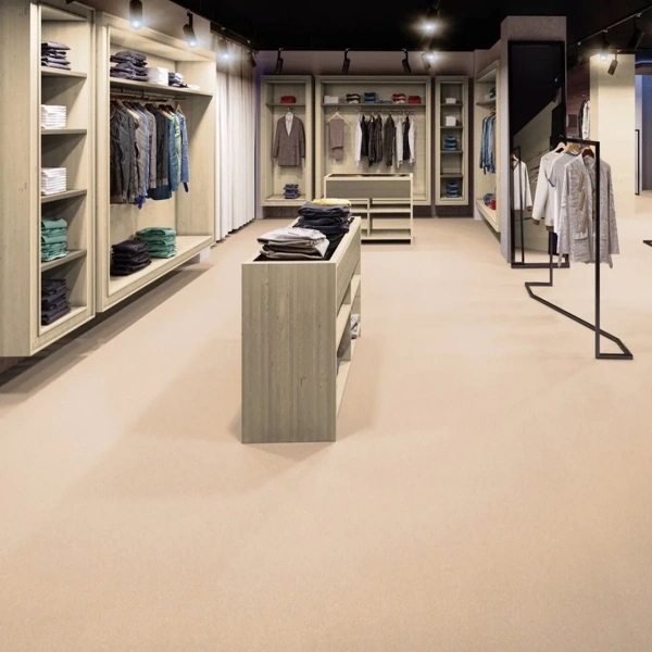 Neutral beige wall to wall retail carpet