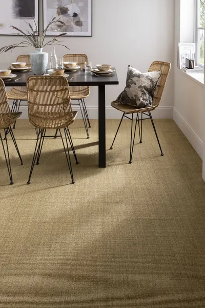 Sisal carpet tan textured in dining room