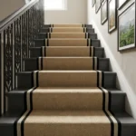 Sisal herringbone stair runner on dark grey steps