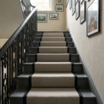 Sisal style loop runner on dark painted steps