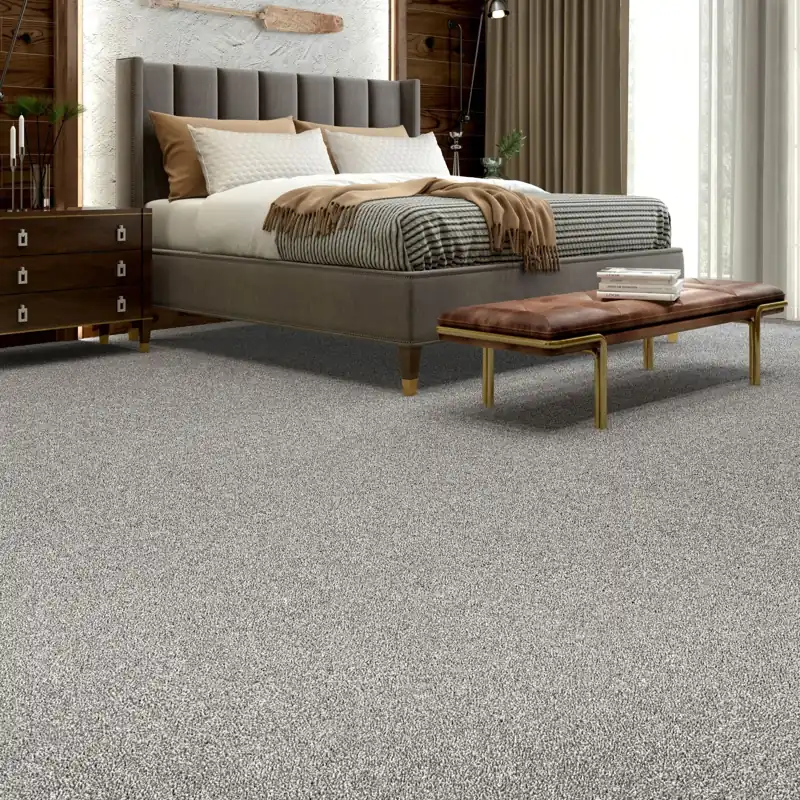 Soft beige textured bedroom carpet