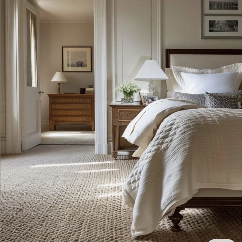 Textured loop pile carpet in classic bedroom