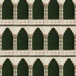 green mosque featuring an arch design and floral border.