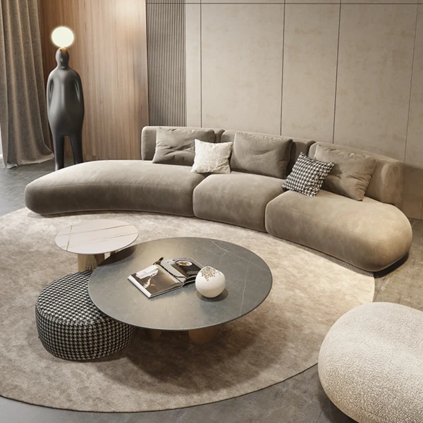 A round, light beige carpet