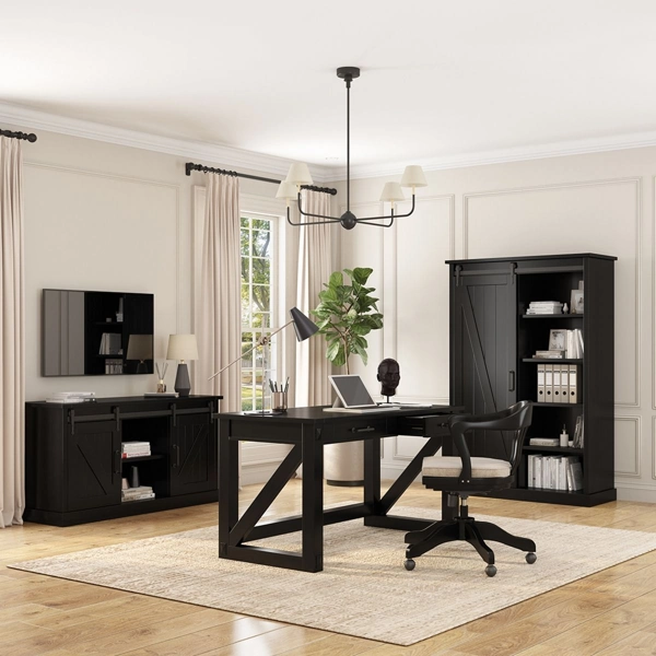 Classic white skirting board in modern home office setup