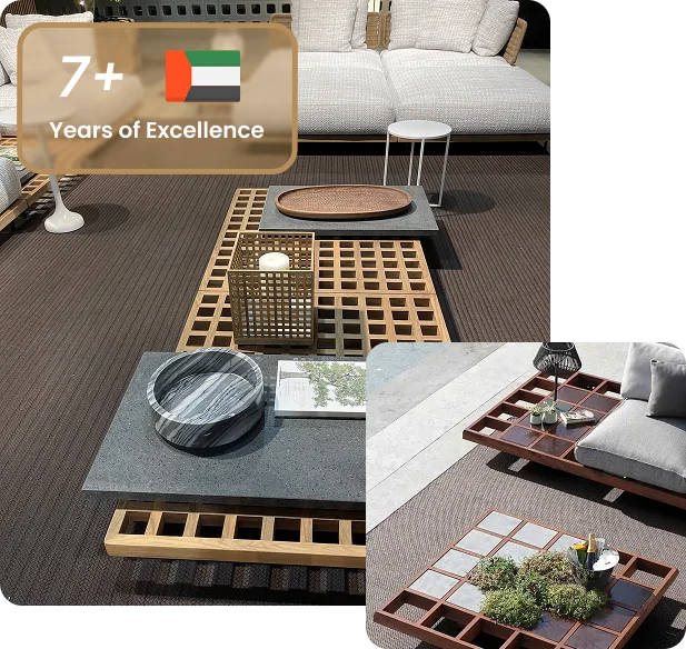 uniform outdoor carpet serves as the base for contemporary outdoor furniture