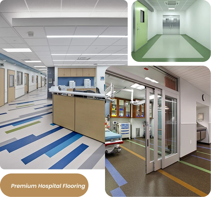 Hospital flooring featuring vibrant geometric patterns