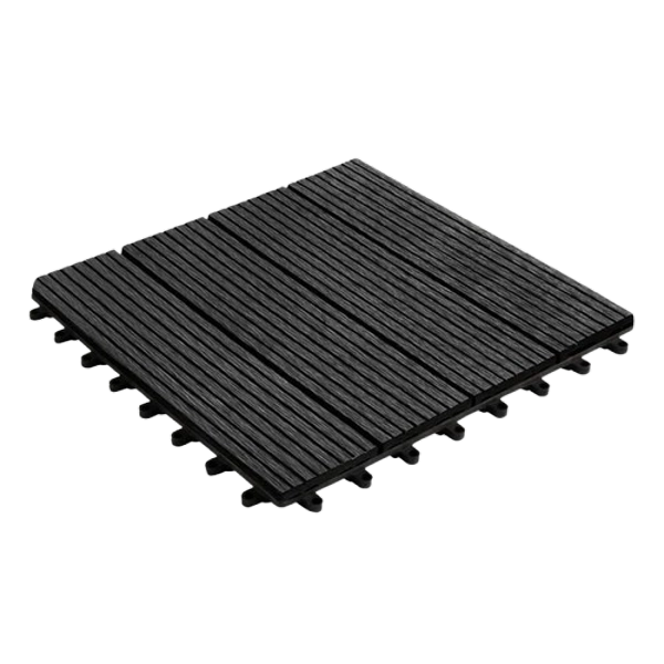 Charcoal interlocking deck tile, perspective view