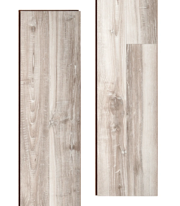 Light grey wood flooring planks sample.